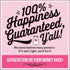 Pink happiness guarantee advertisement for Baby’s 1st Christmas ornament handmade wooden keepsake